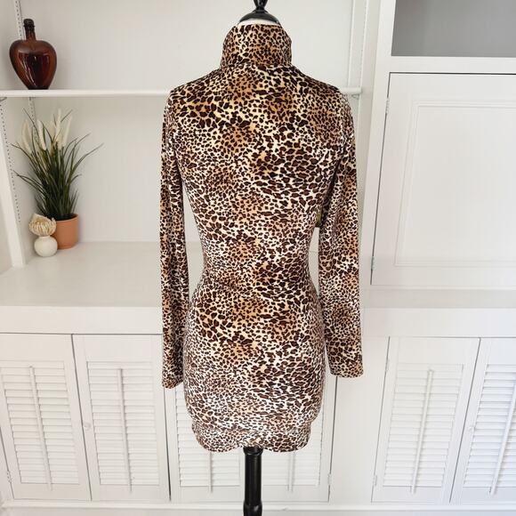 SPRWMN Leopard Print Velvet Velour Long Sleeve High Neck Covet Mini Dress Size S - Picture 6 of 8